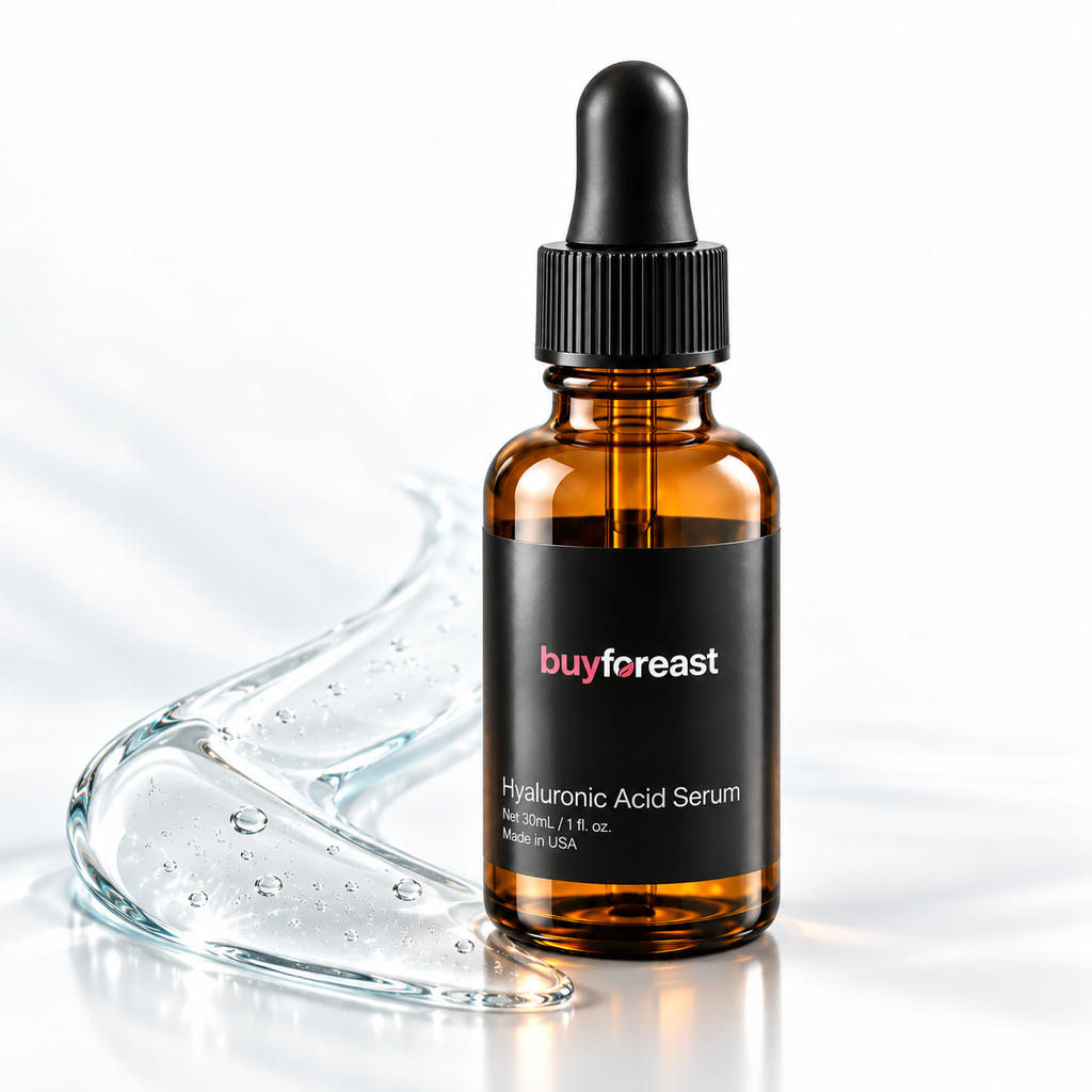 BUYFOREAST Hyaluronic Acid Serum with a clear serum texture on white