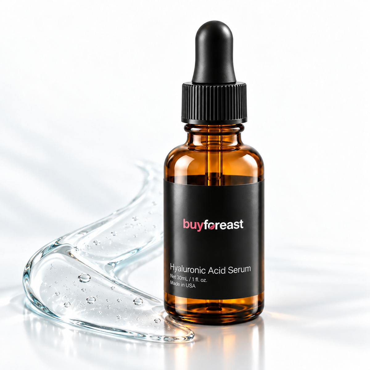 BUYFOREAST Hyaluronic Acid Serum with a clear serum texture on white