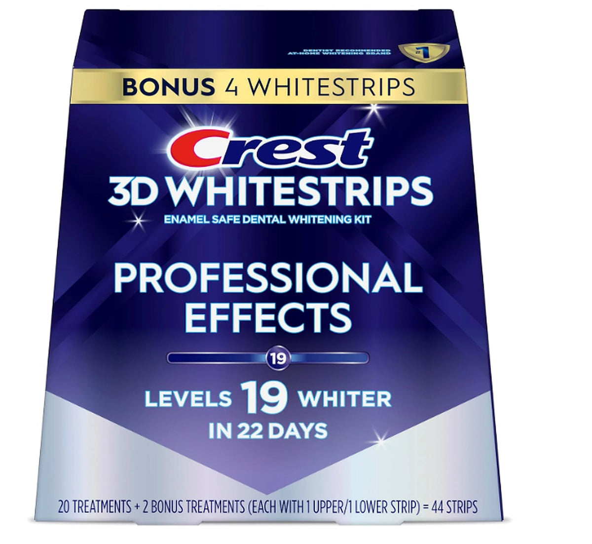 Crest 3D Whitestrips Professional Effects package back with peel apply reveal directions