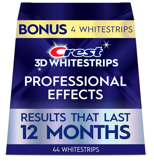 Crest 3D Whitestrips Professional Effects 44 whitestrips results that last 12 months package graphic