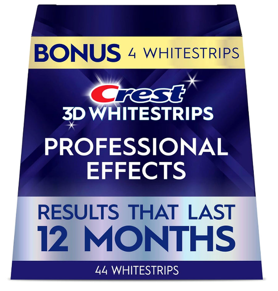 Crest 3D Whitestrips Professional Effects 44 whitestrips results that last 12 months package graphic