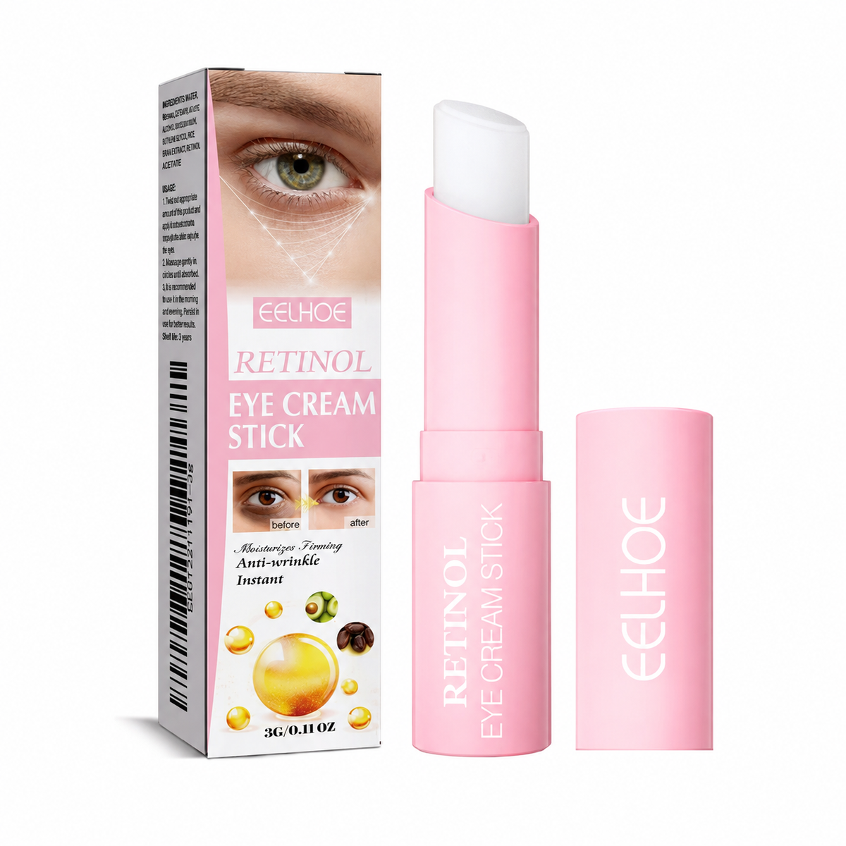 EELHOE retinol eye cream stick with box and cap on white background
