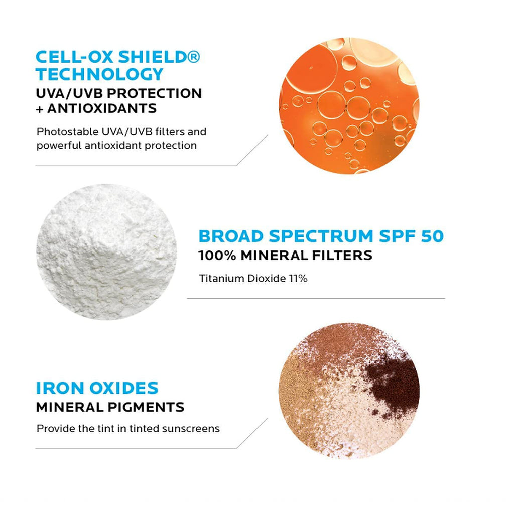 La Roche-Posay Anthelios Cell-Ox Shield technology mineral filters and iron oxides