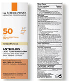 La Roche-Posay Anthelios Mineral Tinted Light Fluid Sunscreen SPF 50 packaging and Drug Facts
