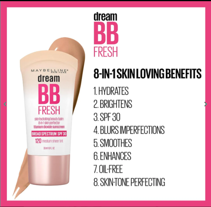 Maybelline Dream BB Fresh 8-in-1 skin loving benefits SPF 30