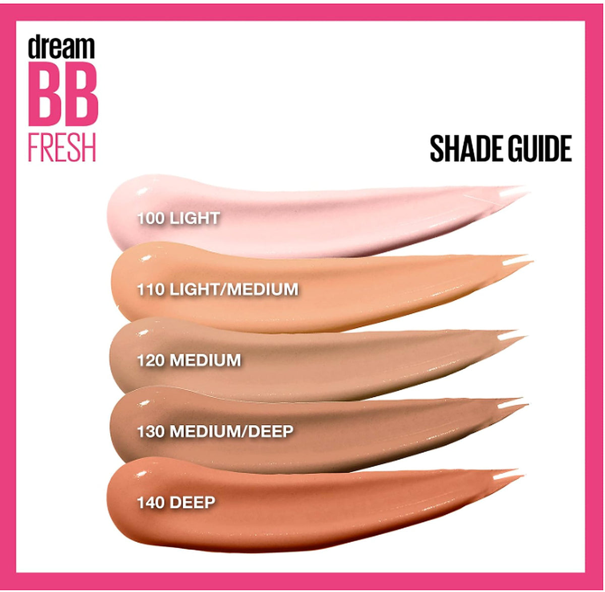 Maybelline Dream BB Fresh shade guide including 110 Light Medium