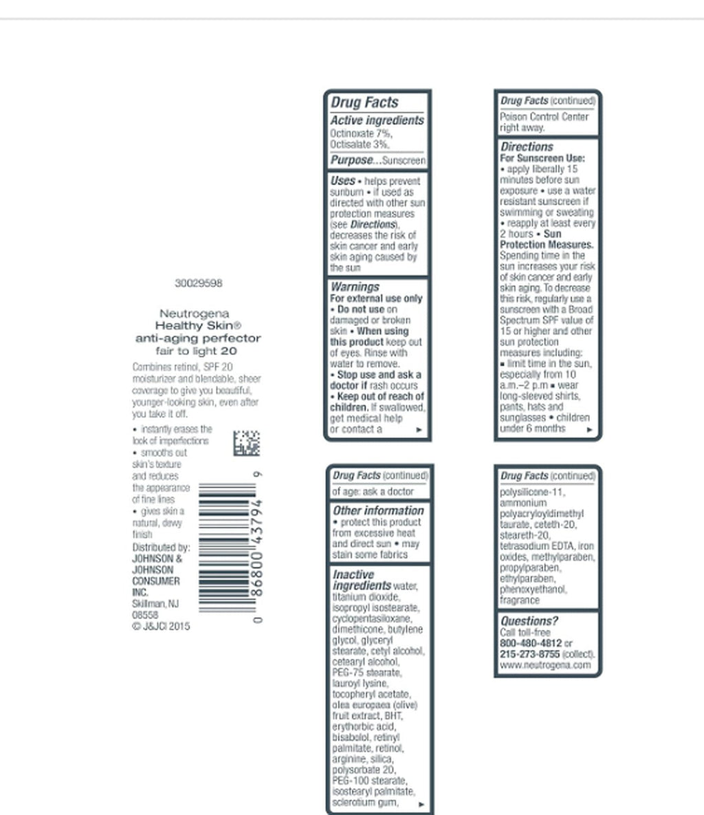 Neutrogena Healthy Skin Anti-Aging Perfector back packaging Fair to Light 20 SPF 20