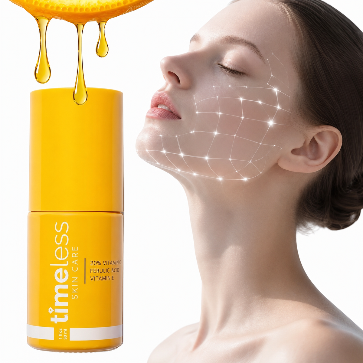 Timeless Vitamin C serum glow skincare graphic