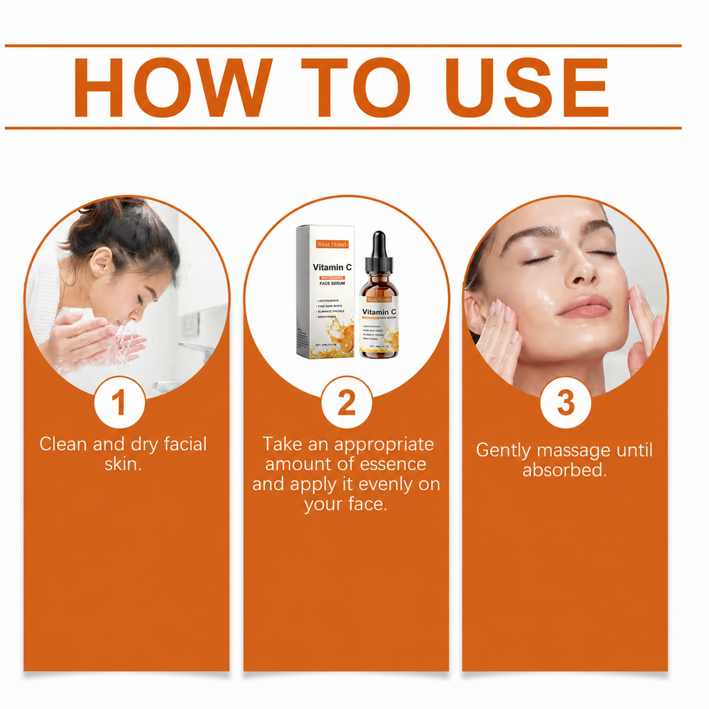 West Month Vitamin C Whitening Face Serum three-step how to use instructions