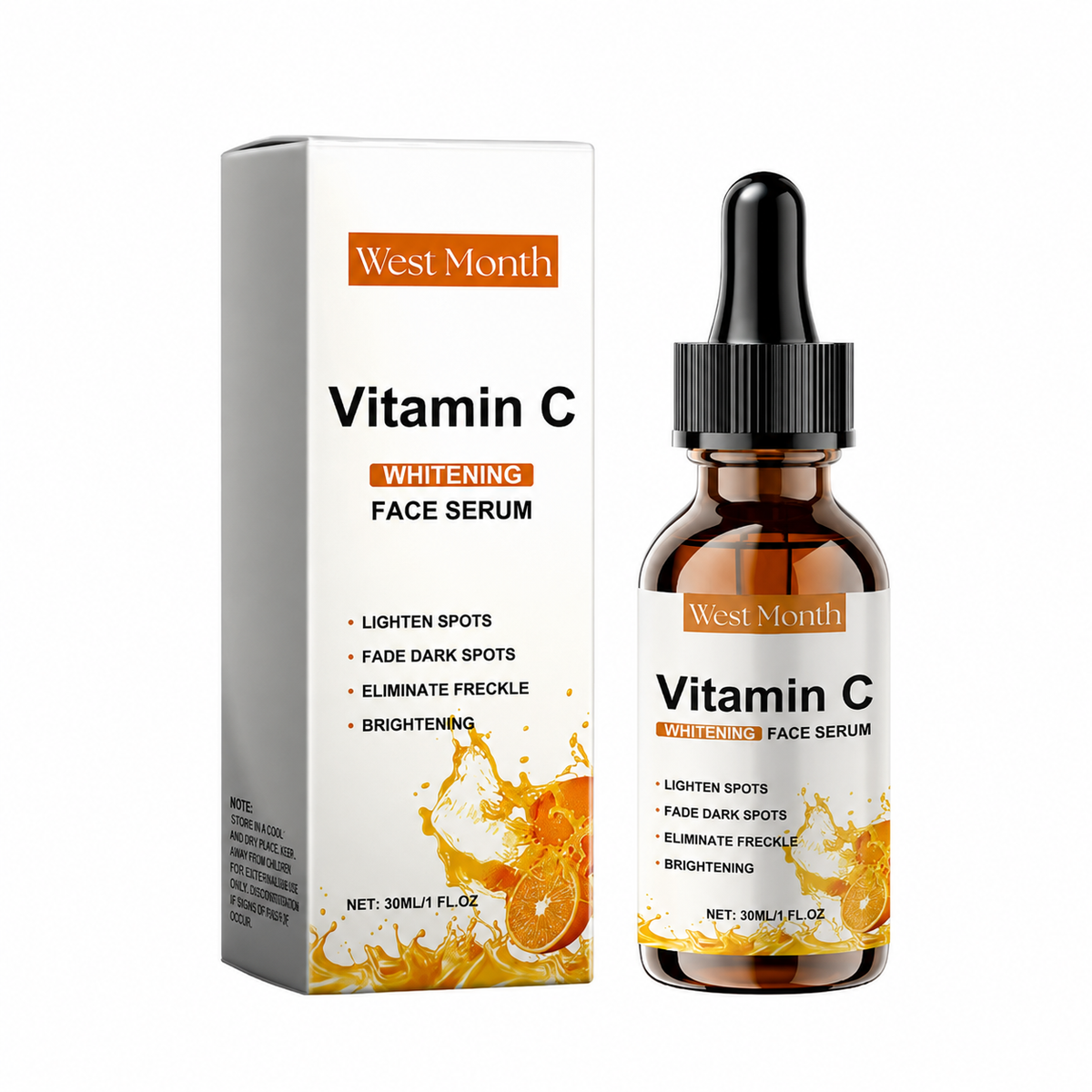 West Month Vitamin C Whitening Face Serum bottle and box on white background